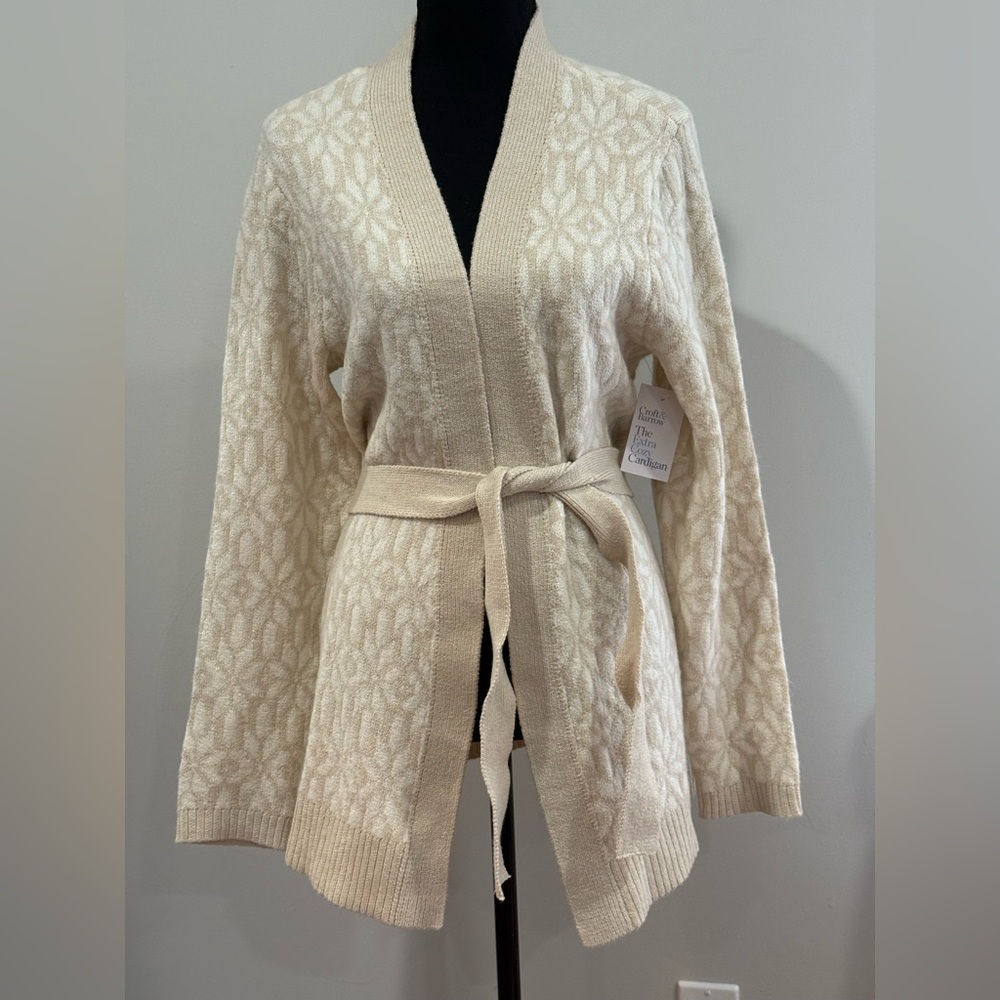 Croft & Barrow Cream Belted Knit Cardigan Sweater